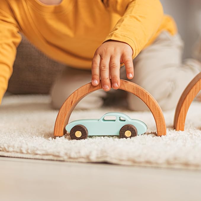 BUSY PUZZLE Colorful Wooden Toy Cars Set 2-Pack Truck and Car Durable Wooden Vehicles for Kids Montessori-Inspired Gift for Toddlers