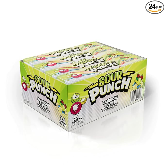 Sour Punch Rainbow Sour Straws, 2 Ounce (Pack of 24)