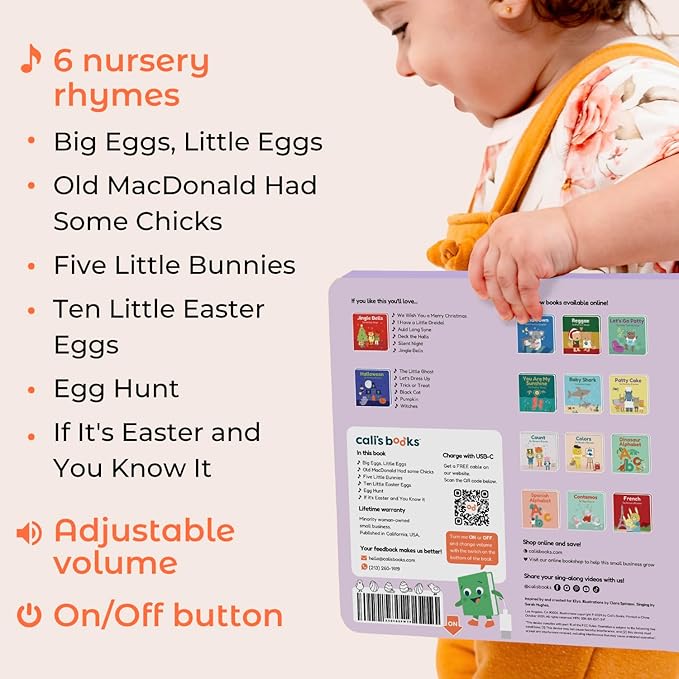 Cali's Books Easter Nursery Rhymes Musical Book - Easter Basket Stuffers for Toddlers, Baby Easter Basket Stuffers, Easter Gifts for Toddlers, Rechargeable Musical Books for Toddlers 1-3