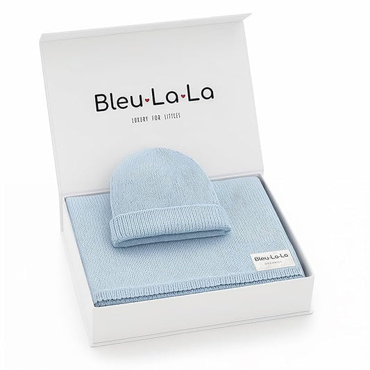 Luxe Collection 100% Organic Luxury Knit Baby Blanket + Hat Set (Sky Blue)