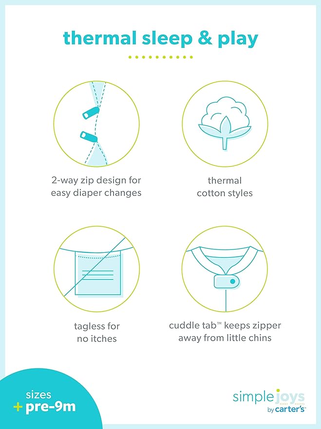 Simple Joys by Carter's unisex-baby 2-way Zip Thermal Footed Sleep and Play, Pack of 2