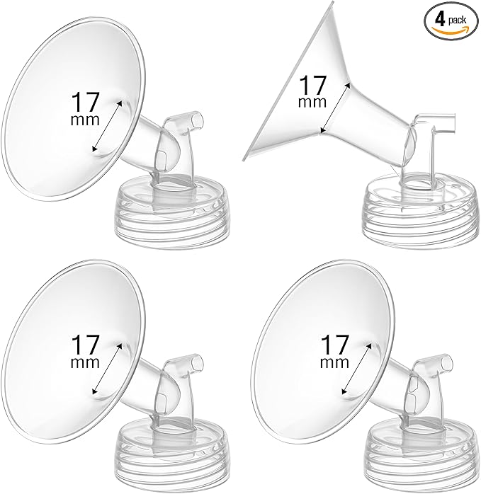 4PCS 17mm Breast Pump Flanges, Compatible with Spectra S1/S2/9Plus/Synergy Gold, Motif Luna, Wide-Mouth Bottle Fit, Breast Pump Accessories