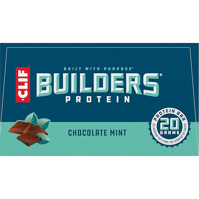 CLIF BUILDERS Protein Bars - Chocolate Mint Flavor - 20g Plant Based Protein - Gluten Free - Non-GMO - Low Glycemic - No Artificial Sweeteners - Value Pack, 2.4 oz. (12 Count)