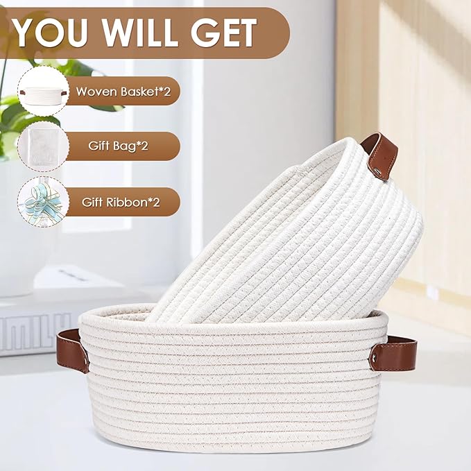 CHEPULA 2 Pack gift basket with Gift Bags and Ribbons, Gift Basket Empty for Organizer Baby Shower, Holiday Presents, Wedding, Storage Basket for Nursery (White)