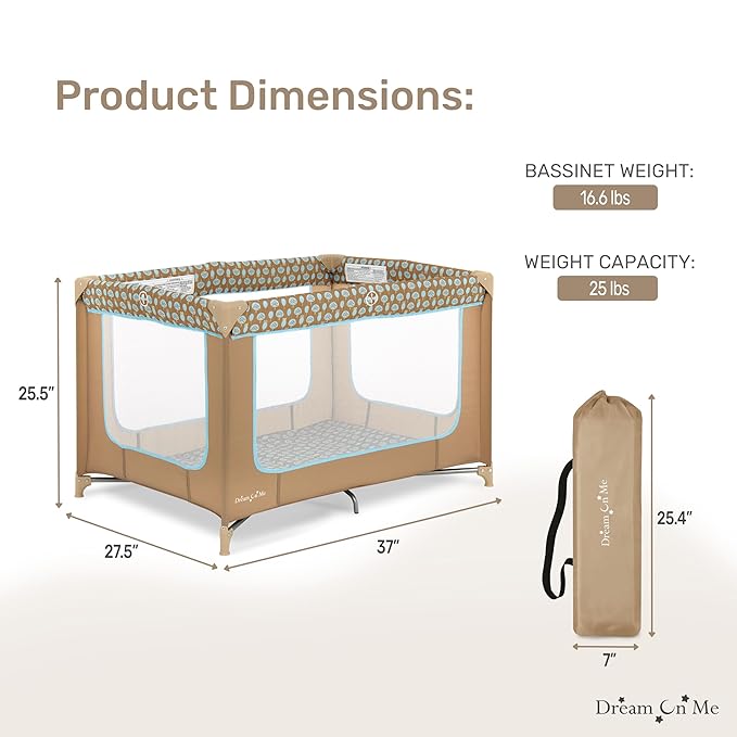 Dream On Me Zodiak Portable Playard in Coffee and Blue, Lightweight, Packable and Easy Setup Baby Playard, Breathable Mesh Sides and Soft Fabric - Comes with a Removable Padded Mat