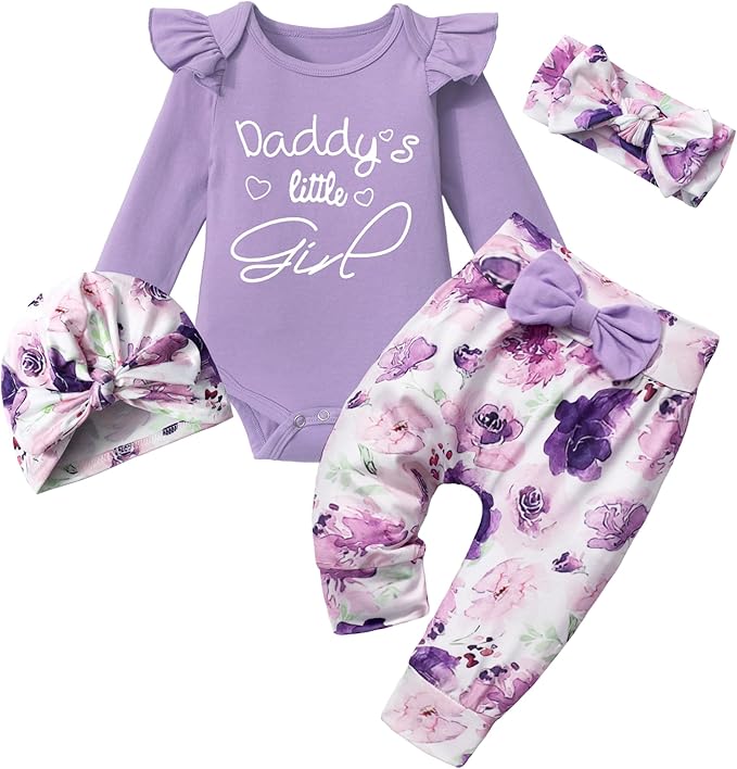 Infant Newborn Baby Girl Clothes Baby Girl Outfits For All Seasons Long Sleeve Snap Romper Pant Sets With Headband
