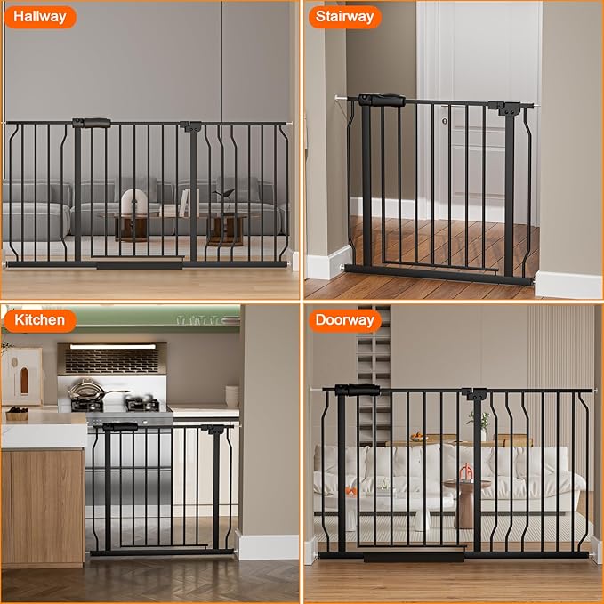 HOOEN 30" Tall Extra Wide Baby Gate for Stairs Doorways 57.5 to 62 Inch Large Long Dog Gates Tension Baby Gate Walk Through Child Gates for Kids or Pets Indoor Safety Gates