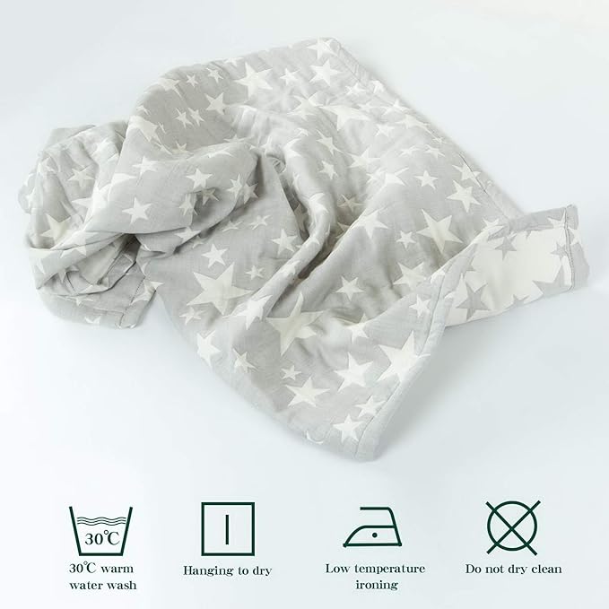 NTBAY 3 Layer Toddler Blanket, Muslin Cotton Jacquard Bed Blankets, Lightweight Thermal Baby Blanket, Super Soft and Warm Crib Blanket for All Seasons, Decoration Gift, 30"x40", Grey Star