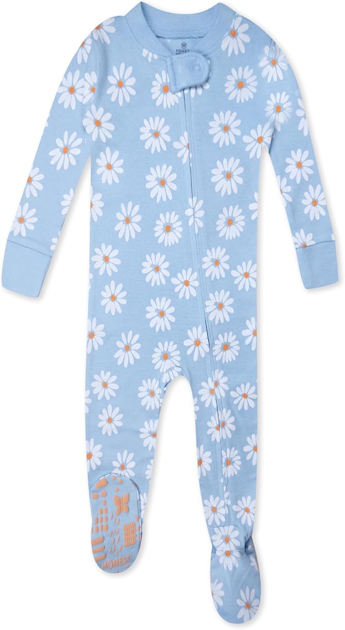 HonestBaby Non-Slip Footed Pajamas One-Piece Sleeper Zip-Front Pjs 100% Organic Cotton for Baby Girls