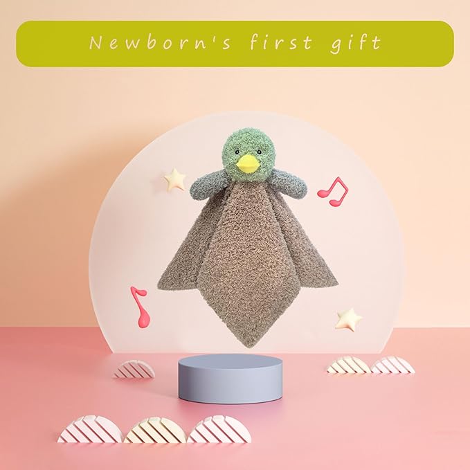 Baby Mallard Duck Soft Stuffed Animal Security Blanket, Plush Green Duck Character Lovey Blanket, Baby Shower/Nursery Gift, Newborn Infant Toddler Snuggle Blankie for Boys Girls, 18 Inches