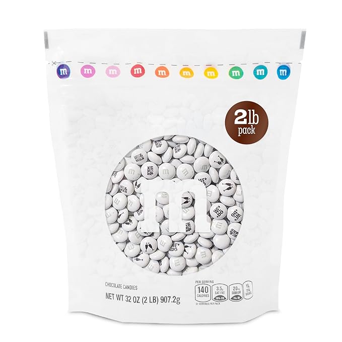 M&M’S WORLD Mrs. and Mrs. Milk Chocolate Candy, 2 lbs Bulk Candy for Wedding Decorations, Unique Favors, or Cake Topper