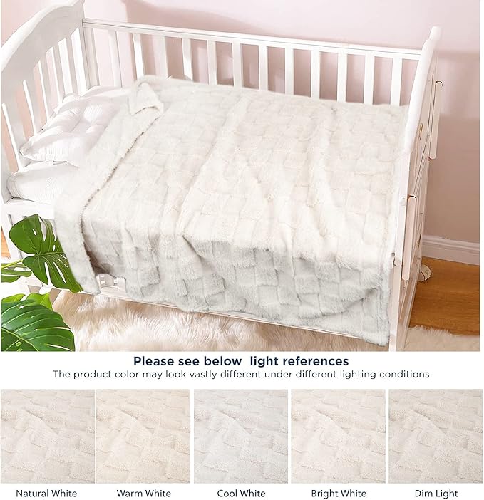 HOMRITAR 3D Gingham Fleece Baby Blanket for Girls Boys Chessboard Grid Warmer Comfort Reversible Shaggy Cozy Decor for Home Bed Blanket for Toddlers 30 x 40 Inches Cream