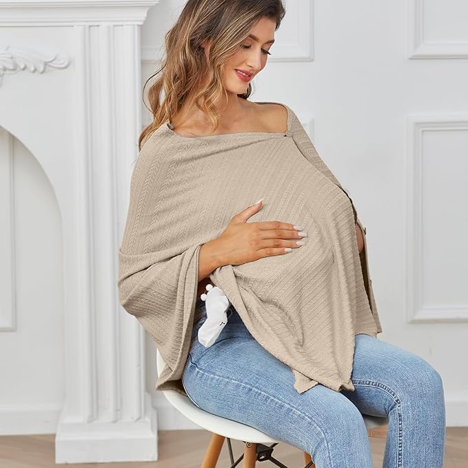 Nursing Cover for Baby Breastfeeding, Knit Breastfeeding Cover, Warm Cozy Swaddle, Breathable and Soft, Wide Neck with Stretch for Easy View (Summer Wheat)