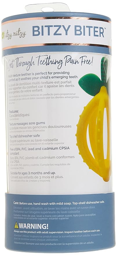 Itzy Ritzy Teething Ball & Training Toothbrush - Silicone, BPA-Free Bitzy Biter Lemon-Shaped Teething Toy Features Multiple Textures to Soothe Gums & an Easy-to-Hold Design (Lemon)