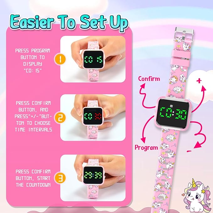 Potty Training Watch for Toddler Girls: Adjustable Volume Potty Watches for Kids Water Resistant Toilet Timer Alarm Unicorn Toddler Watch 1-3 Birthday Gifts for 2 3 4 Year Old Girl(Pink)
