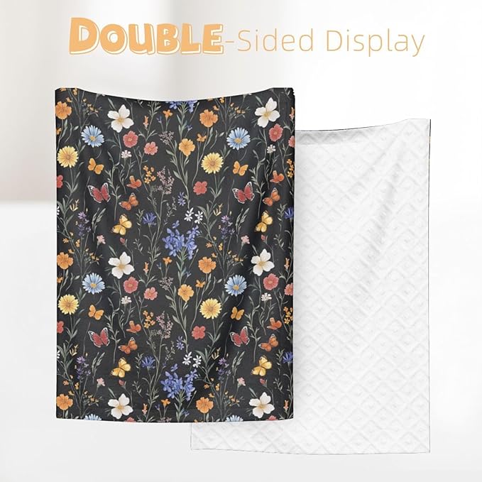 Baby Blanket Vintage Botanical Flower Wildflower for Boy Girl Newborn 30x40 Inch Toddler Infant Nursery Throw Blankets Double Layer Comfy Soft Plush Stroller Crib Quilt