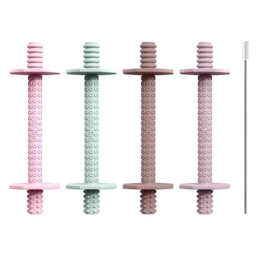 Silicone Baby Teethers 0-6 Months, Textured Baby Teething Toys 3-6 Months, Toddler Molar Teething Relief Sticks, Freezable Chew Straws for Babies 6-12 Month Girl Boy Infant (Spring)