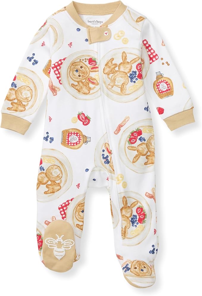 Burt's Bees Baby Baby Girls Pajamas, Zip Front Non-Slip Footed Sleeper Pjs, 100% Organic Cotton