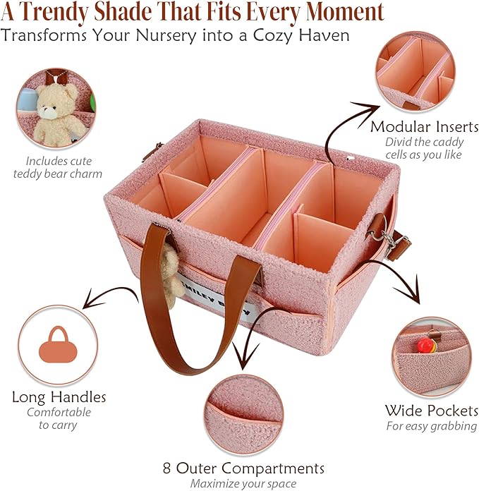 SMILEY BABY Nappy Caddy Organizer, Newborn Essentials & Car Diaper Caddy, Portable Nursery Storage Basket with Detachable Compartments, Baby Shower Gifts and Registry Must Haves for Boy or Girl
