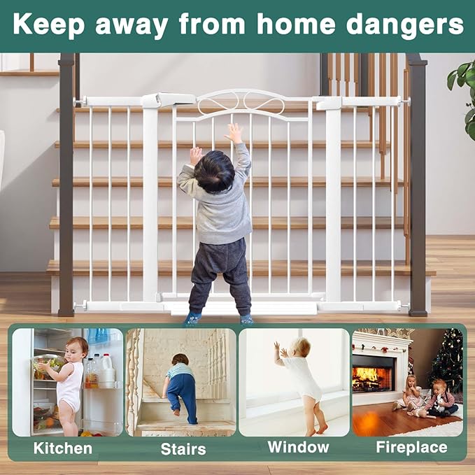Fairy Baby 51.5"-54.3" Extra Wide Press Mounted Baby Gate Indoor for Kids Or Pets Walk Thru No Drill Long Dog Gates for The House Doorway Child Safety Gate