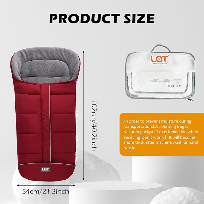 LAT Baby Warm Bunting Bag Universal,Stroller Sleeping Bag Cold Weather,Waterproof Toddler Footmuff(Basic,Red)