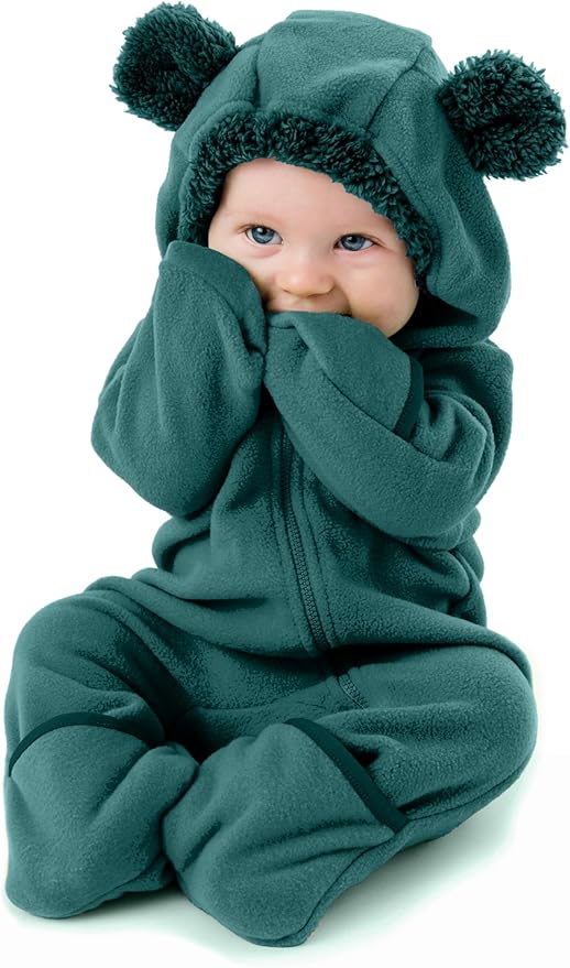 Cuddle Club Fleece Baby Bunting Bodysuit with Hood, Convertible Mittens & Booties, Car Seat Friendly, Soft & Warm, Easy Zip