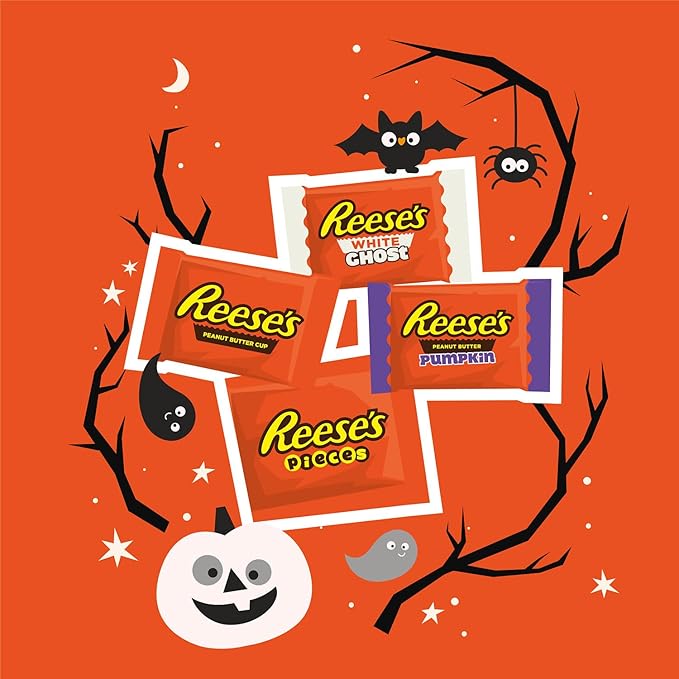 REESE'S Assorted Flavored Snack Size Peanut Butter, Halloween Candy Bag, 30.45 oz (55 Pieces)