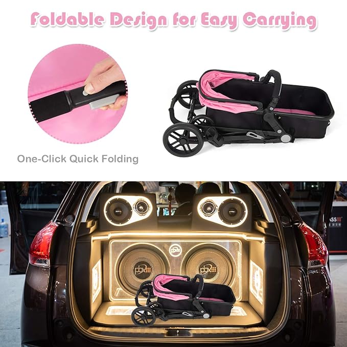 BABY JOY Baby Stroller, 2 in 1 Convertible Carriage Bassinet to Stroller, Pushchair with Foot Cover, Cup Holder, Large Storage Space, Wheels Suspension, 5-Point Harness (Pink)