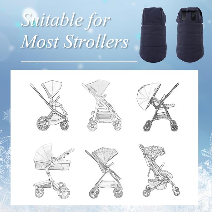 Zsedrut Stroller Gloves Universal Winter Anti-Freeze Stroller Mittens Water Repellent Hand Warmer Muff Fleece Lined,Winter Stroller Accessories (Navy)