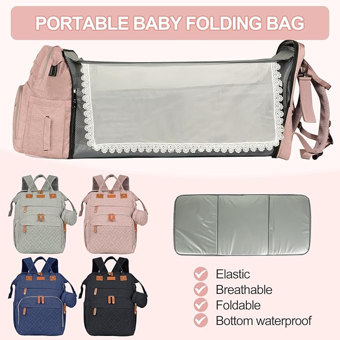 large diaper bag backpack，baby bag with changing station for Boys Girls，Multifunctional Diaper Bag，Mommy Bag With USB Charging Port（Pink）