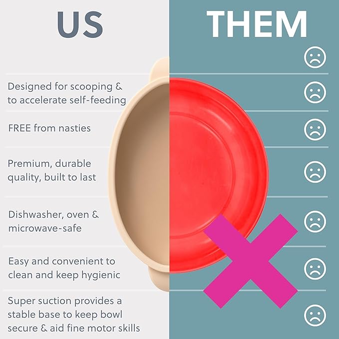 BIBaDO - Silicone Baby Bowl (Fawn) - Stay Put Suction Bowl - Oval Shape - First Meals & Snacks - Durable, Dishwasher & Microwave Safe, BPA Free - Medical Grade - Baby Essentials - 6 Months to 3 Years