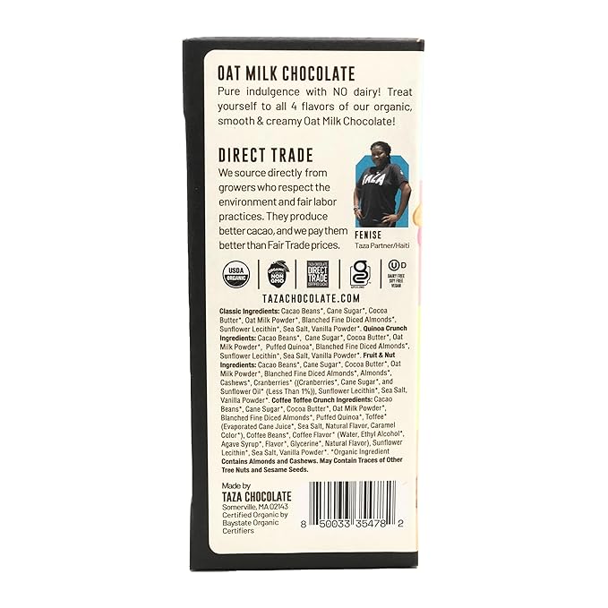 Taza Chocolate Organic Oat Milk Chocolate Bar Variety Pack Bundle, 2.5 oz (4 count), Vegan