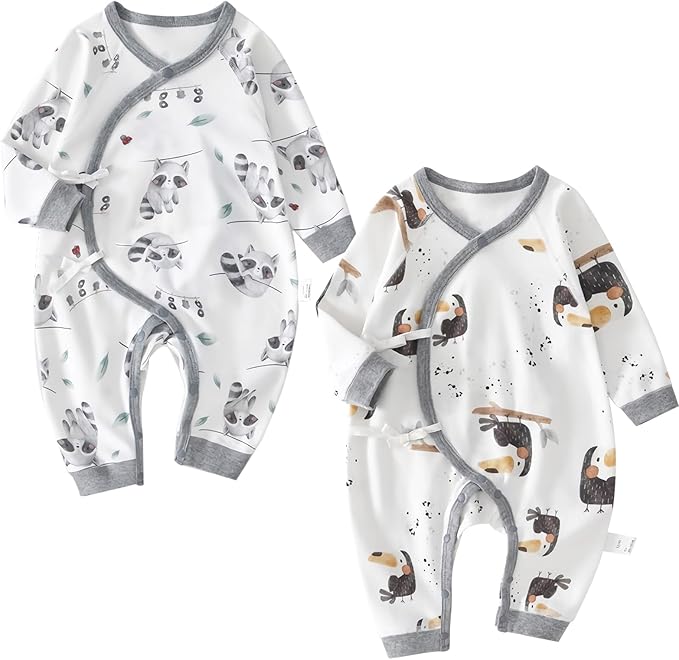 100% Organic Cotton Soft 0-6 Months 2-Piece Unisex Footless Newborn Baby Sleepers Pajamas Romper Boys Girls