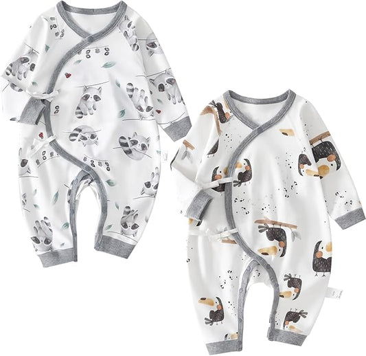 100% Organic Cotton Soft 0-6 Months 2-Piece Unisex Footless Newborn Baby Sleepers Pajamas Romper Boys Girls