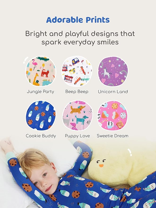 PATPAT Bamboo Viscose Pajama Sets for Toddler Boys & Girls Baby Kids, Ultra-soft Snug fit Pjs Sleepers for Birthday Holiday