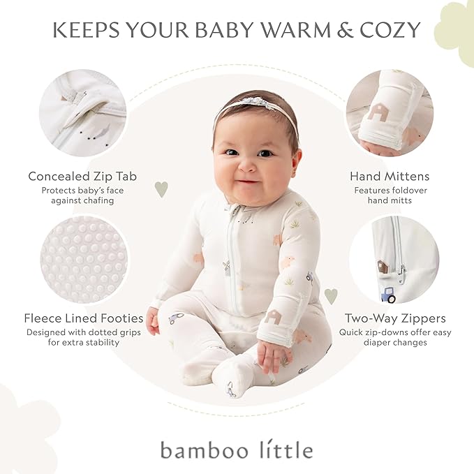 Bamboo Little Soft Baby Footie Pajamas, Baby Clothes, Newborn Sleepers, 95% Viscose and 5% Spandex, 0-24 Months
