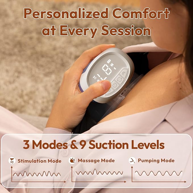 Wearable Breastfeeding Pump Hands Free of Long Battery Life, Portable Electric Wireless Breast Pump with 3 Modes and 9 Levels, LED Display, 16/18/20/22/24mm Flanges & Inserts, 2 Pack (Purple)