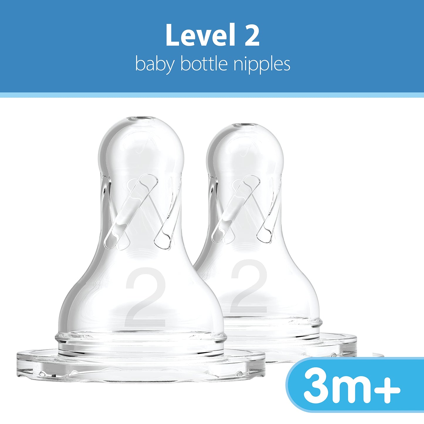 Dr. Brown’s Natural Flow Level 2 Narrow Baby Bottle Silicone Nipple, Medium Flow, 3m+, 100% Silicone Bottle Nipple, 6 Count