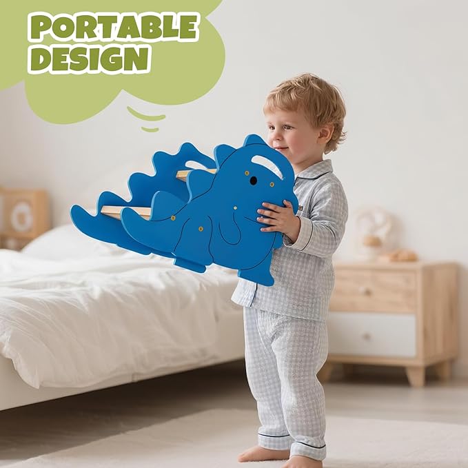 COSYLAND Height Adjustable Step Stools for Kids - Supports Up to 220 KBS Wooden Step Stool for Toddlers, Portable Stepping Stools with Handle for Kitchen, Bathroom (Natural & Blue)