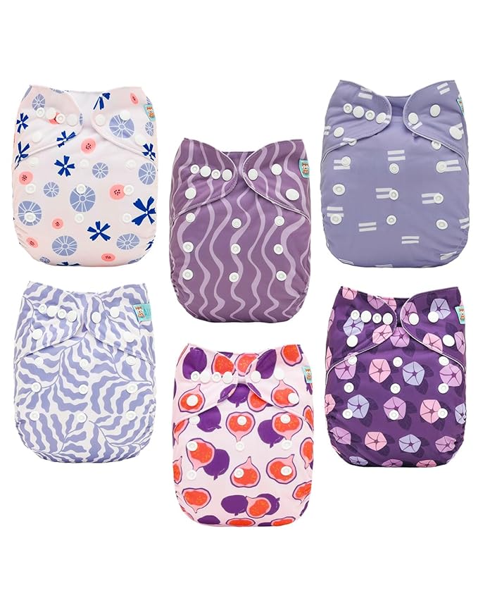 ALVABABY Baby Cloth Diaper 6 Pack with 12 Inserts One Size Cloth Diaper Covers Adjustable Washable Reusable for Baby Girls and Boys 6DM126