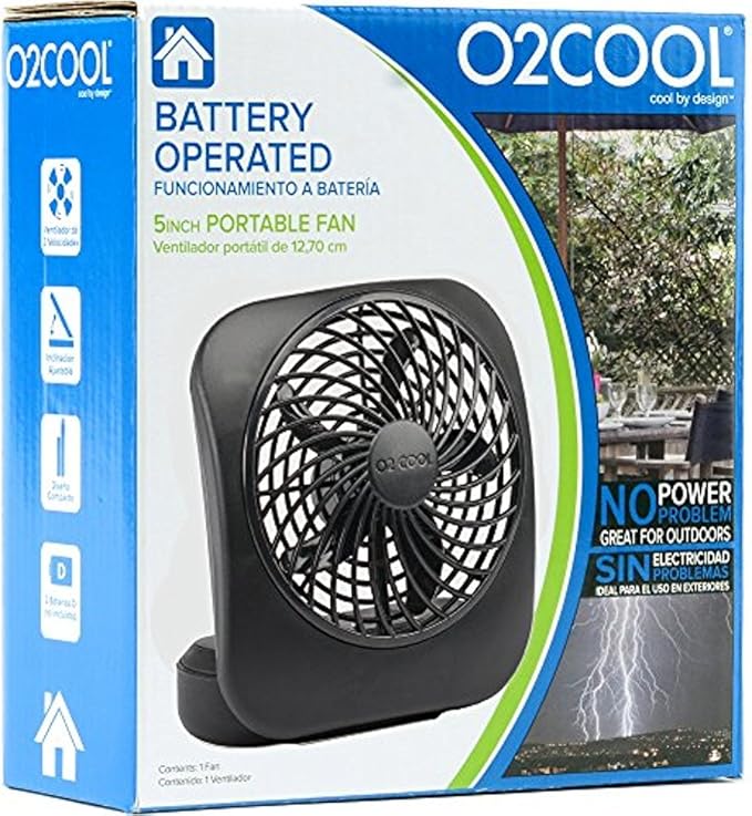 O2COOL Treva 5 Inch Battery Powered Fan Portable Desk Fan 2 Cooling Speeds with Compact Folding & Tilt Design Cubicle Accessories Small Portable (Black)
