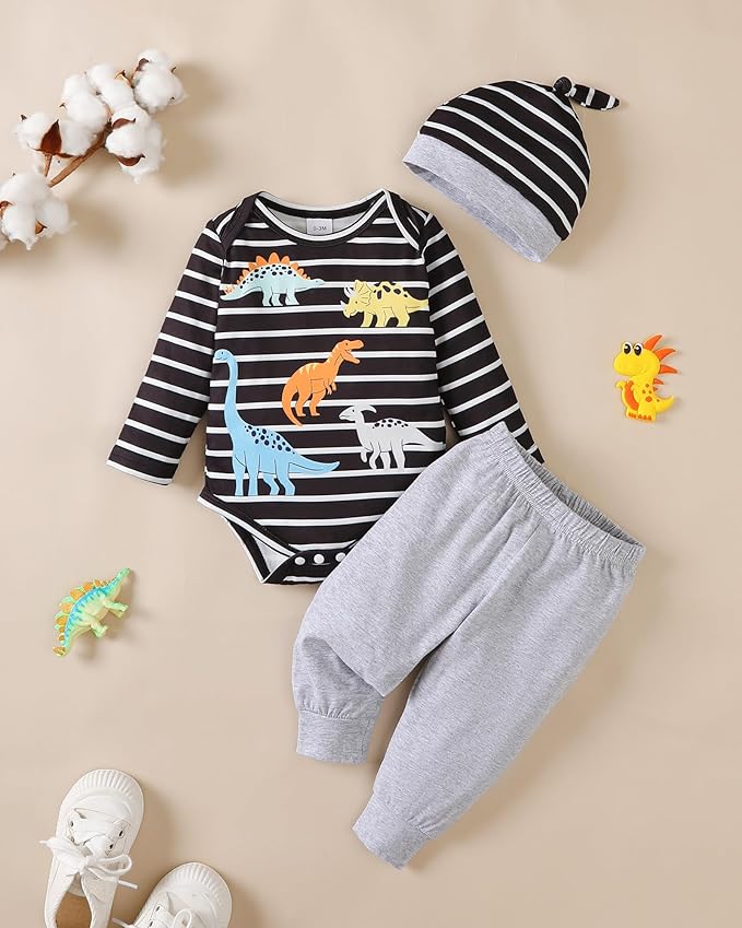 SUNNY PIGGY Baby Boy Clothes Newborn Infant Boys Outfits Romper Hat Pants 3PC Set 0-3 3-6 6-12 12-18 Month Clothing Gift