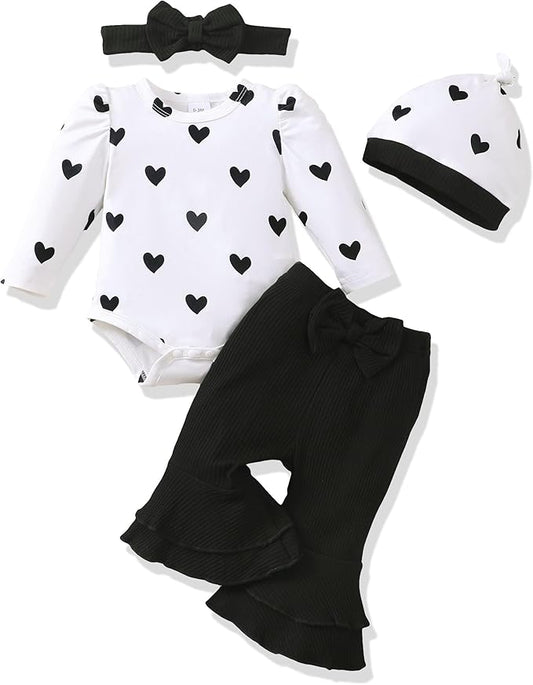 Renotemy Preemie Newborn Baby Girl Clothes Infant Romper Fall Winter Outfits Gifts for Girls Cute Bell Bottoms Pant Sets