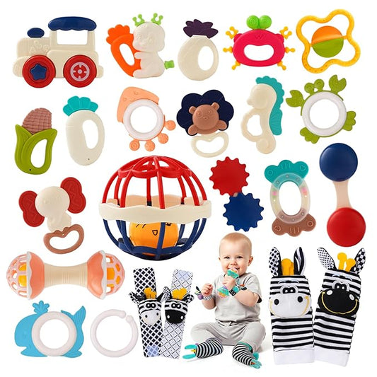 Baby Rattles 0-6 Months,Infant Sensory Teething Toys Set for 3-6 Months with Wrist Socks,Learning Developmental Toys,Perfect Baby Gift for 6-12 Months Newborn Boys Girls (Blackwhite Rattle Set)