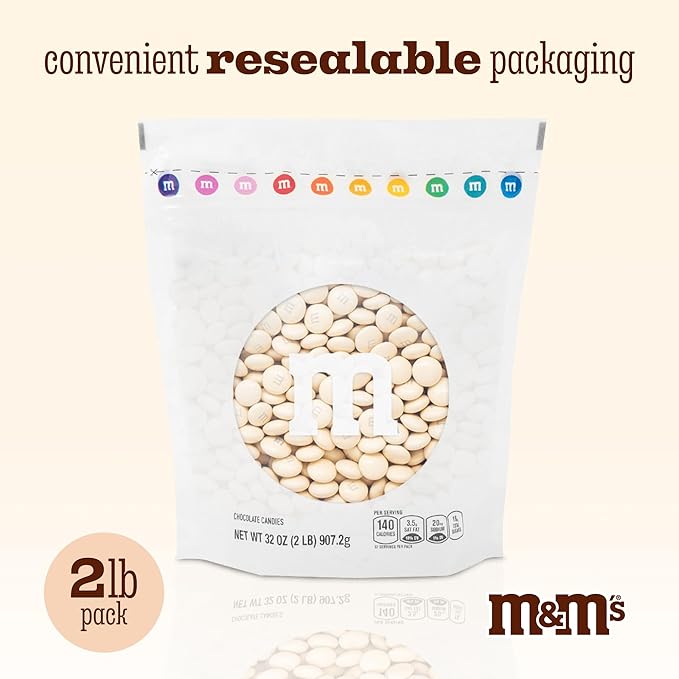 M&M’S WORLD Cream Milk Chocolate Candy - 2lbs of Chocolate Candy Bulk in a Resealable Pack, For Weddings, Graduations, Birthday Party Favors, Desserts & More
