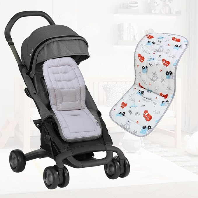 Baby Stroller Cushion,Infant Car Seat Insert-Reversible Universal Breathable and Soft Newborn Stroller Mat,100% Cotton Cover Toddler Seat Pad Liner-34x78cm,1 Pack(Car+Gray)