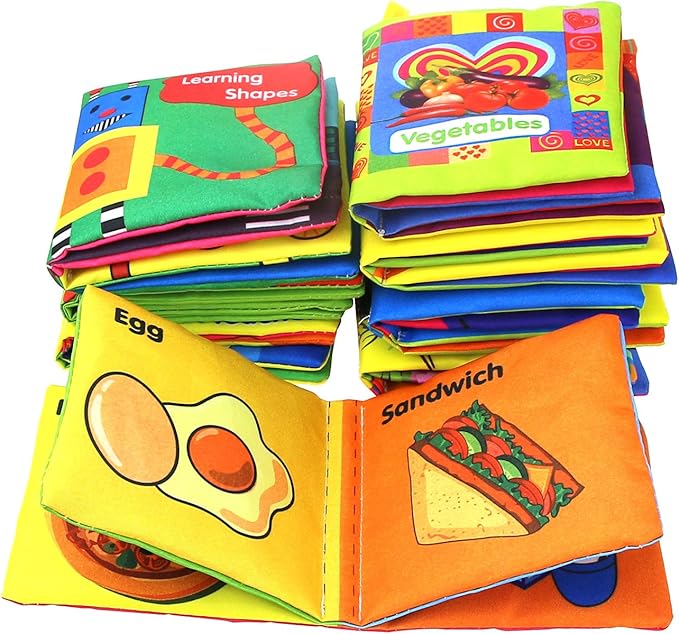 Coolplay Baby's First Non-Toxic Soft Cloth Book Set, Crinkle Books Friction with Rustling Sound - Pack of 8