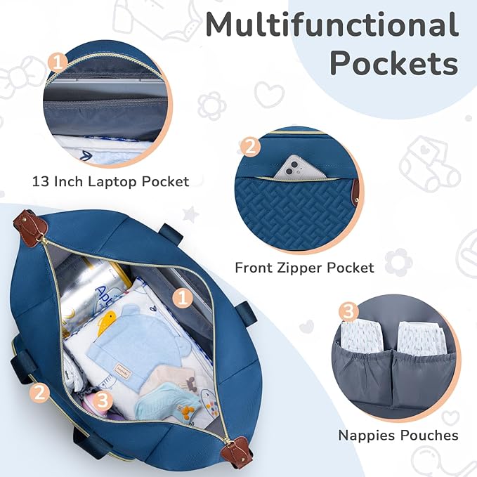 Diaper Bag Tote, Baby Bag Travel Diaper Tote Bag with Pacifier Case, Cute Maternity Hospital Baby Stylish Diaper Tote for Mom Dad Medium Size, Blue