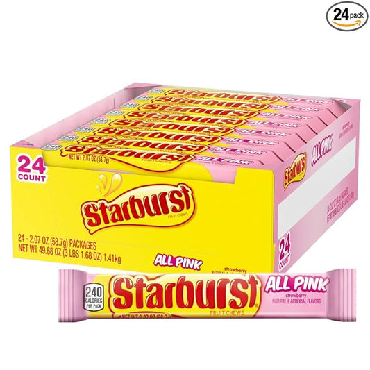 STARBURST All Pink Chewy Candy Bulk Pack, 24 Full Size Packs, All Pink Bulk Box