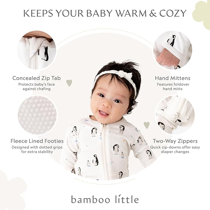 Bamboo Little Soft Baby Footie Pajamas, Baby Clothes, Newborn Sleepers, 95% Viscose and 5% Spandex, 0-24 Months